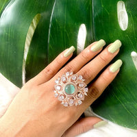 Etnico Rose Gold Plated Special Stylish Latest Fashionable Design Floral CZ American Diamond Adjustable Finger Rings For Women & Girls (FL241) (Mint)