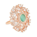 Etnico Rose Gold Plated Special Stylish Latest Fashionable Design Floral CZ American Diamond Adjustable Finger Rings For Women & Girls (FL241) (Mint)