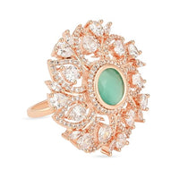 Etnico Rose Gold Plated Special Stylish Latest Fashionable Design Floral CZ American Diamond Adjustable Finger Rings For Women & Girls (FL241) (Mint)