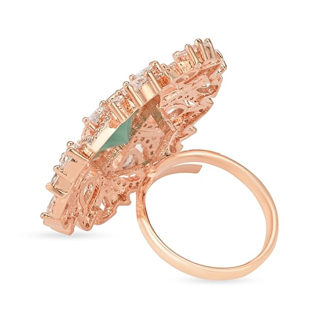 Etnico Rose Gold Plated Special Stylish Latest Fashionable Design Floral CZ American Diamond Adjustable Finger Rings For Women & Girls (FL241) (Mint)