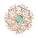 Etnico Rose Gold Plated Special Stylish Latest Fashionable Design Floral CZ American Diamond Adjustable Finger Rings For Women & Girls (FL241) (Mint)