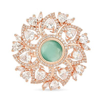 Etnico Rose Gold Plated Special Stylish Latest Fashionable Design Floral CZ American Diamond Adjustable Finger Rings For Women & Girls (FL241) (Mint)