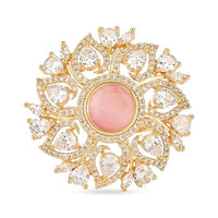 Etnico Rose Gold Plated Special Stylish Latest Fashionable Design Floral CZ American Diamond Adjustable Finger Rings For Women & Girls (FL241) (Pink)