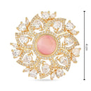 Etnico Rose Gold Plated Special Stylish Latest Fashionable Design Floral CZ American Diamond Adjustable Finger Rings For Women & Girls (FL241) (Pink)