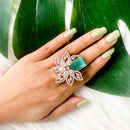 Etnico Rose Gold Plated Valentines Special Stylish Latest Fashionable Design Floral CZ American Diamond Adjustable Finger Rings For Women & Girls (FL242) (Mint)