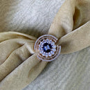 Etnico Rose Gold Plated Pink CZ American Diamond Round Princess Cut Adjustable Finger Rings For Women (Blue)