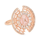 Etnico Rose Gold Plated Pink CZ American Diamond Round Princess Cut Adjustable Finger Rings For Women (Pink)