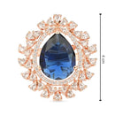 Etnico Rose Gold Plated Valentines Special Classic Teardrop Pear Shaped CZ American Diamonds Adjustable Comfort Fit Big Band Finger Rings For Women & Girls (FL244Bl)