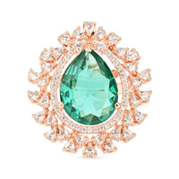 Etnico Rose Gold Plated Classic Teardrop Pear Shaped CZ American Diamonds Adjustable Comfort Fit Big Band Finger Rings For Women (Green)