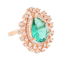 Etnico Rose Gold Plated Classic Teardrop Pear Shaped CZ American Diamonds Adjustable Comfort Fit Big Band Finger Rings For Women (Green)