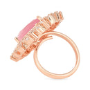 Etnico Rose Gold Plated Classic Teardrop Pear Shaped CZ American Diamonds Adjustable Comfort Fit Big Band Finger Rings For Women (Pink)