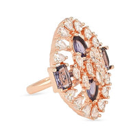 Etnico Special Stylish Latest American Diamond Cubic Zirconia Statement Adjustable Brass Finger Ring For Women/Girls (FL245) (Purple)