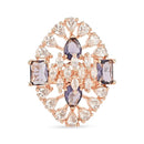 Etnico Special Stylish Latest American Diamond Cubic Zirconia Statement Adjustable Brass Finger Ring For Women/Girls (FL245) (Purple)