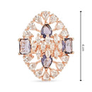 Etnico Special Stylish Latest American Diamond Cubic Zirconia Statement Adjustable Brass Finger Ring For Women/Girls (FL245) (Purple)