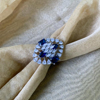 Etnico Valentines Special Stylish Latest American Diamond Cubic Zirconia Statement Adjustable Brass Finger Ring For Women/Girls (FL245) (Blue)