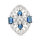 Etnico Valentines Special Stylish Latest American Diamond Cubic Zirconia Statement Adjustable Brass Finger Ring For Women/Girls (FL245) (Blue)