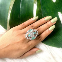 Etnico Special Stylish Latest American Diamond Cubic Zirconia Statement Adjustable Brass Finger Ring For Women/Girls (FL245) (Mint)