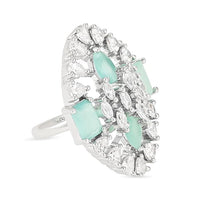 Etnico Special Stylish Latest American Diamond Cubic Zirconia Statement Adjustable Brass Finger Ring For Women/Girls (FL245) (Mint)