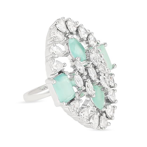 Etnico Special Stylish Latest American Diamond Cubic Zirconia Statement Adjustable Brass Finger Ring For Women/Girls (FL245) (Mint)