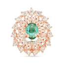 Etnico Womens Rose Gold Plated Special CZ American Diamond Stylish Floral Shape Dazzling Adjustable Brass Finger Ring (Green)