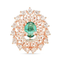 Etnico Womens Rose Gold Plated Special CZ American Diamond Stylish Floral Shape Dazzling Adjustable Brass Finger Ring (Green)