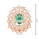 Etnico Womens Rose Gold Plated Special CZ American Diamond Stylish Floral Shape Dazzling Adjustable Brass Finger Ring (Green)