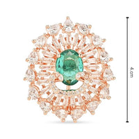 Etnico Womens Rose Gold Plated Special CZ American Diamond Stylish Floral Shape Dazzling Adjustable Brass Finger Ring (Green)