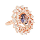 Etnico Womens Rose Gold Plated Special CZ American Diamond Stylish Floral Shape Dazzling Adjustable Brass Finger Ring (Purple)
