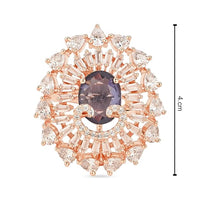 Etnico Womens Rose Gold Plated Special CZ American Diamond Stylish Floral Shape Dazzling Adjustable Brass Finger Ring (Purple)