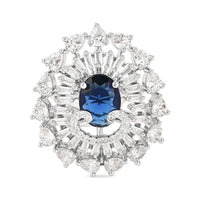 Etnico Womens Special Silver Plated CZ American Diamond Stylish Floral Shape Dazzling Adjustable Brass Finger Ring (Blue)