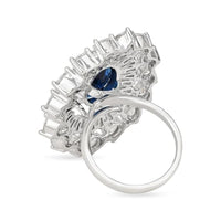 Etnico Womens Special Silver Plated CZ American Diamond Stylish Floral Shape Dazzling Adjustable Brass Finger Ring (Blue)