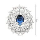 Etnico Womens Special Silver Plated CZ American Diamond Stylish Floral Shape Dazzling Adjustable Brass Finger Ring (Blue)