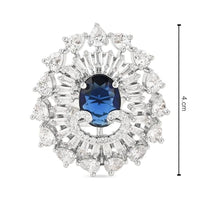 Etnico Womens Special Silver Plated CZ American Diamond Stylish Floral Shape Dazzling Adjustable Brass Finger Ring (Blue)