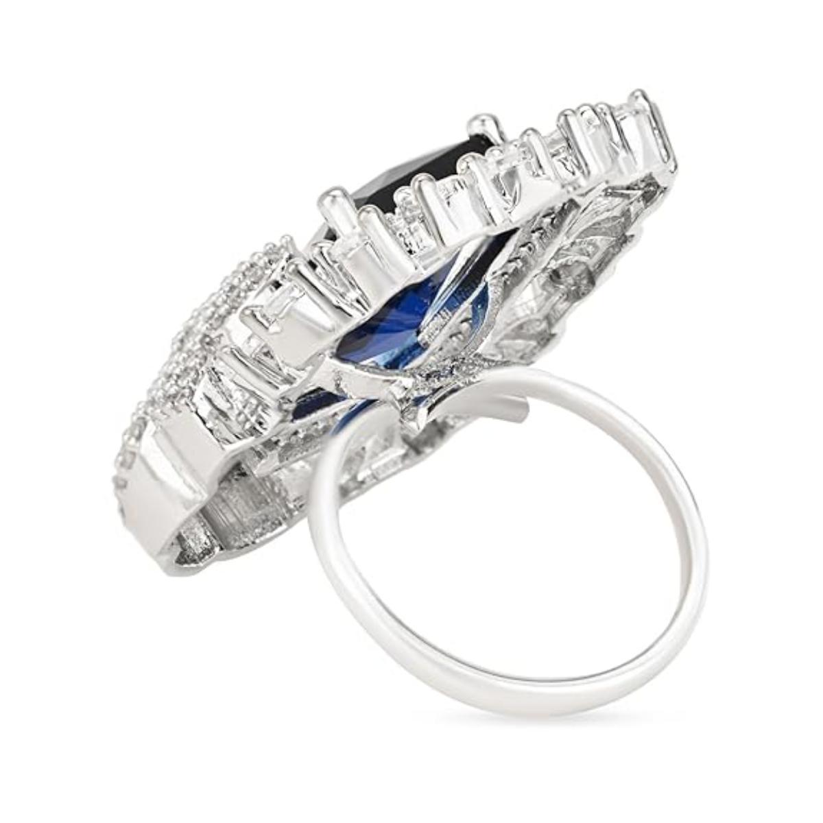 Etnico Special Silver Plated Stylish Latest Fashionable Square Shape Design Adjustable Finger Ring for Women and Girls (FL248ZBl)