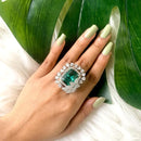 Etnico Silver Plated Valentines Special Stylish Latest Fashion Square Shape CZ American Diamond Adjustable Finger Ring for Women and Girls