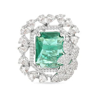 Etnico Silver Plated Valentines Special Stylish Latest Fashion Square Shape CZ American Diamond Adjustable Finger Ring for Women and Girls