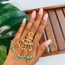 Etnico Rajwadi Plated Brass Adjustable Finger Ring with Pearl Beads & Latkan Chain for Women (Style 5)