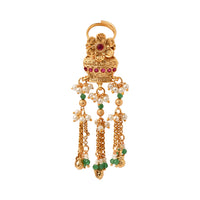 Etnico Rajwadi Plated Brass Adjustable Finger Ring with Pearl Beads & Latkan Chain for Women (Style 5)