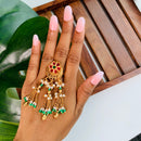 Etnico Rajwadi Plated Brass Adjustable Finger Ring with Pearl Beads & Latkan Chain for Women (Style 2)