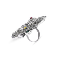 Etnico Oxidised Adjustable Floral Leaf Design Ring with Multicolour Stones (FL278OX)