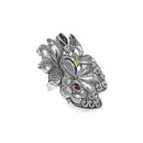 Etnico Oxidised Adjustable Floral Leaf Design Ring with Multicolour Stones (FL278OX)