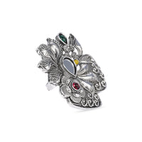 Etnico Oxidised Adjustable Floral Leaf Design Ring with Multicolour Stones (FL278OX)