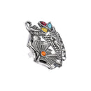 Etnico Oxidised Adjustable Floral Motif Ring with Multicolour Stones (FL279OX)