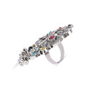 Etnico Oxidised Adjustable Elephant Design Ring with Multicolour Stones (FL280OX)