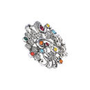 Etnico Oxidised Adjustable Elephant Design Ring with Multicolour Stones (FL280OX)