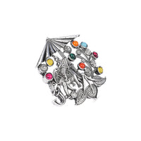 Etnico Oxidised Adjustable Elephant Rider Design Ring with Multicolour Stones (FL281OX)