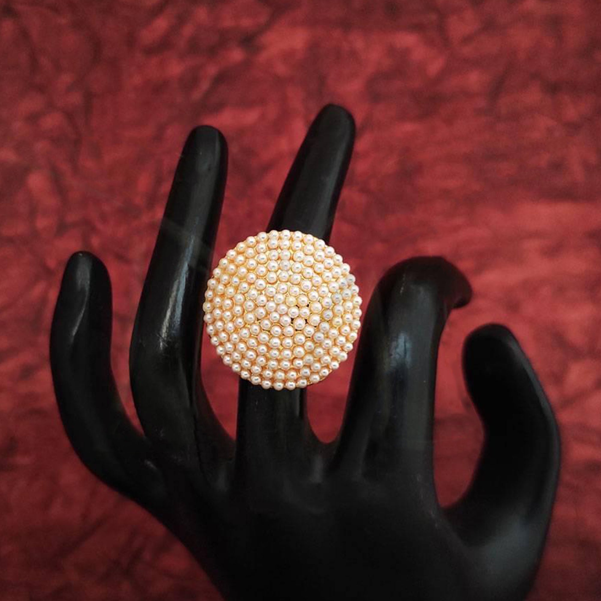 JS Fashion High Gold Classic Pearl Adjustable Ring