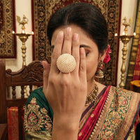 JS Fashion High Gold Classic Pearl Adjustable Ring