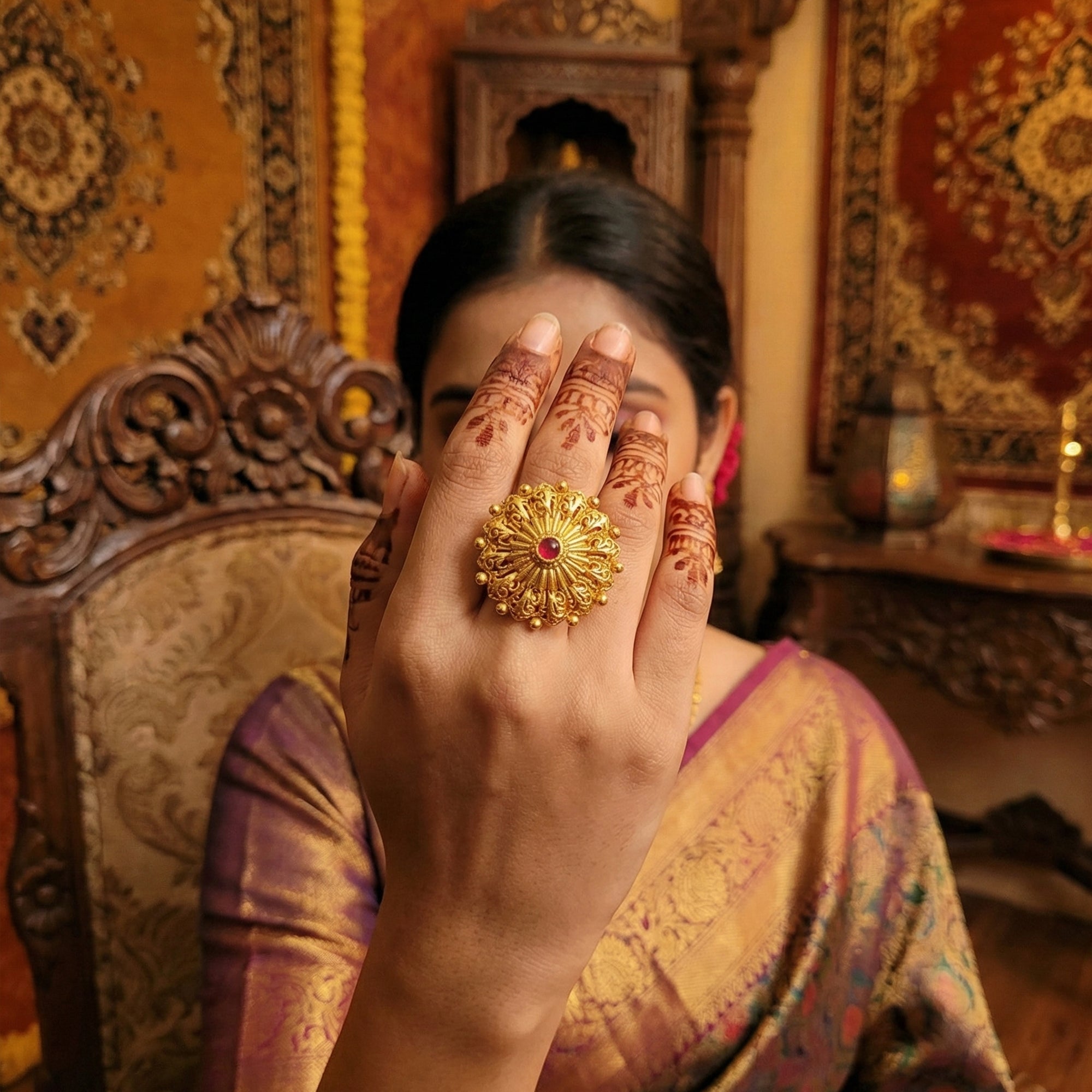 Js Fashion High Gold Royal Pota Stone Designer Ring