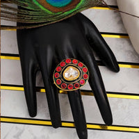 Js Fashion Heritage High Gold Kundan Stone And Meenakari Ring